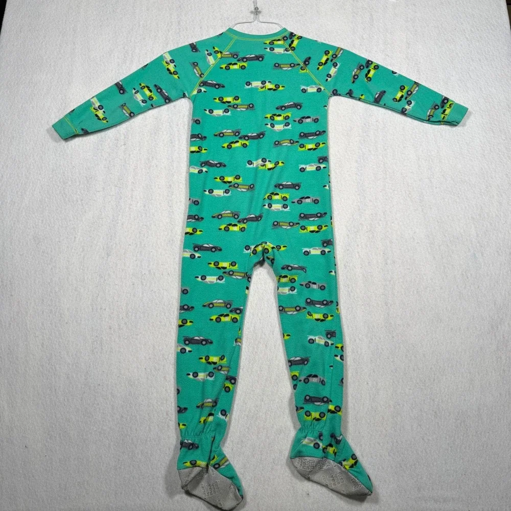 Just One You Carters Boys 5T Fleece Footed Sleeper Teal Green Race Car Pajamas